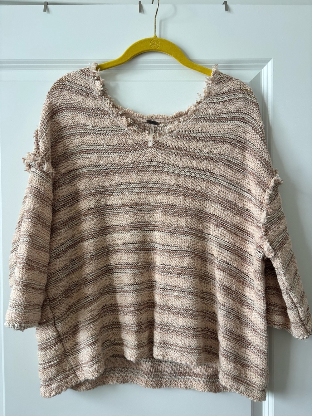 Free People Striped Boxy Knit Sweater in Beige and Pink